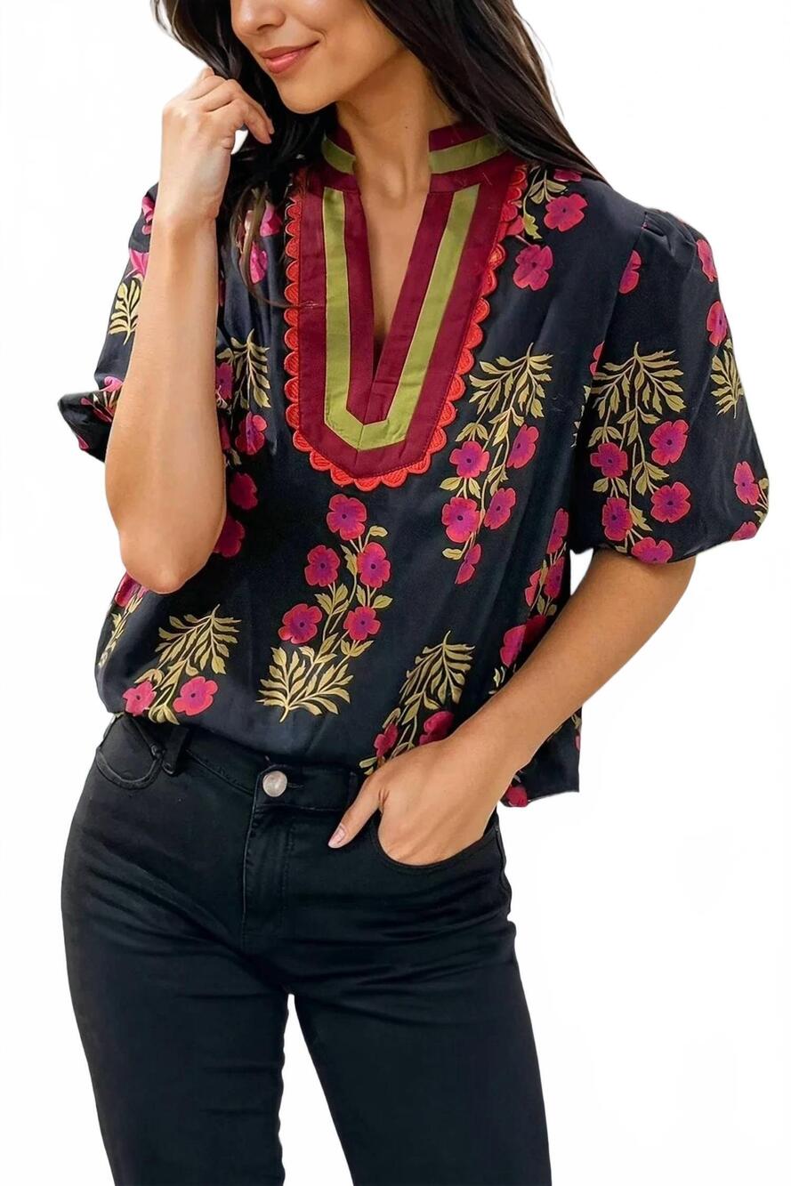 NEW AAPPARELLA susanna floral top in black